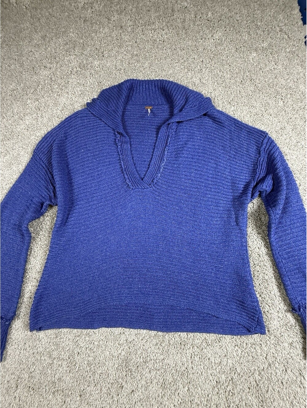 Free People 100% Cotton Relaxed Fit Sweater Size Large Oversized Blue